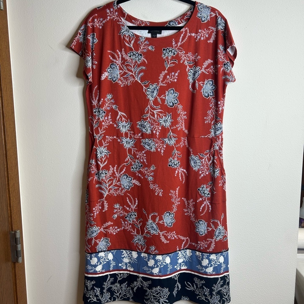 J. Jill Rust Brown Floral Lightweight Midi Dress Size M Pockets Boho Travel